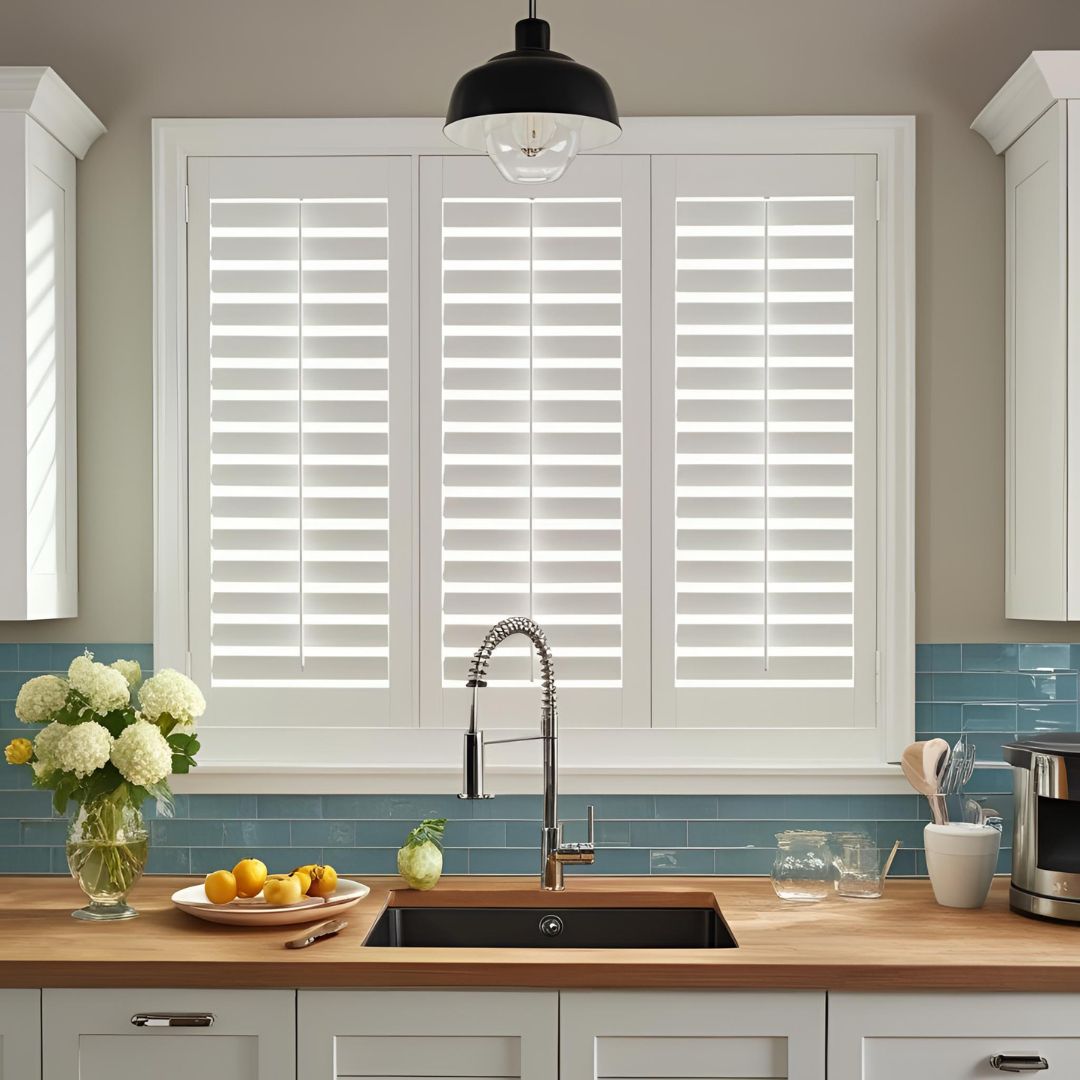 Fitted shutters in a finished kitchen