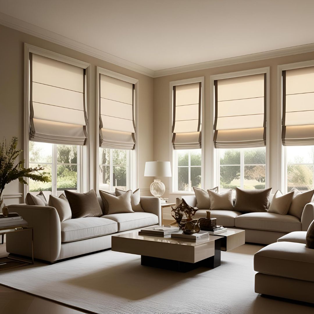 Made to measure roman blinds in a living room